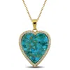 Mimi & Max 4 1/4ct Tgw Composite Turquoise Created White Sapphire Heart Halo Necklace Yellow Silver In Blue