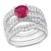 Mimi & Max 4 1/5ct Tgw Created Ruby Created White Sapphire Bridal Ring Set In Sterling Silver In Purple