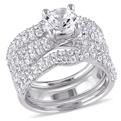 Mimi & Max 4 1/5ct Tgw Created White Sapphire Bridal Set In Sterling Silver