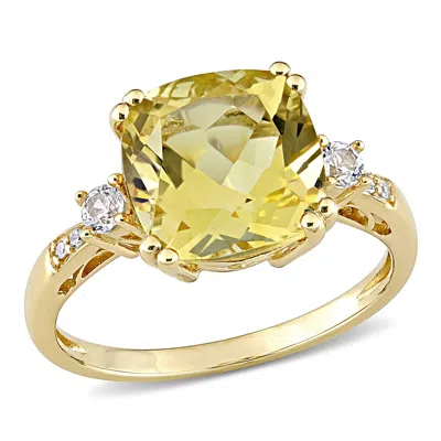 Mimi & Max 4 1/5ct Tgw Cushion-cut Citrine And Created White Sapphire Ring Diamond Accent In 10k Yellow Gold