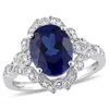 Mimi & Max 4 1/6ct Tgw Created Sapphire 1/5ct Tw Diamond Cocktail Ring 10k White Gold In Blue