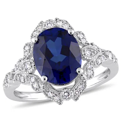 Mimi & Max 4 1/6ct Tgw Created Sapphire 1/5ct Tw Diamond Cocktail Ring 10k White Gold In Blue