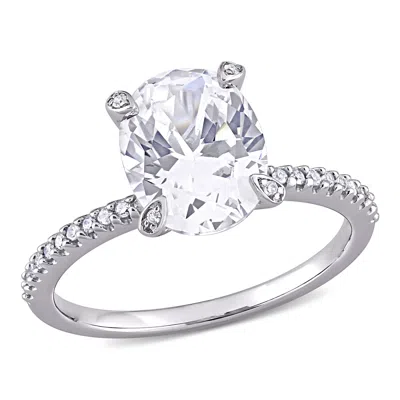 Mimi & Max 4 1/6ct Tgw Oval-cut Created White Sapphire And 1/10ct Tw Diamond Engagement Ring In 10k White Gold