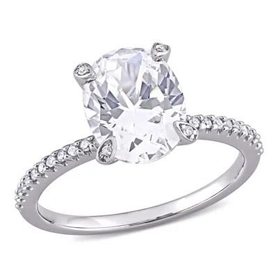 Mimi & Max 4 1/6ct Tgw Oval-cut Created White Sapphire And 1/10ct Tw Diamond Engagement Ring In 10k White Gold In Silver