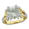 Mimi & Max 4 1/8ct Tgw Green Quartz And White Topaz Cocktail Ring Yellow Silver