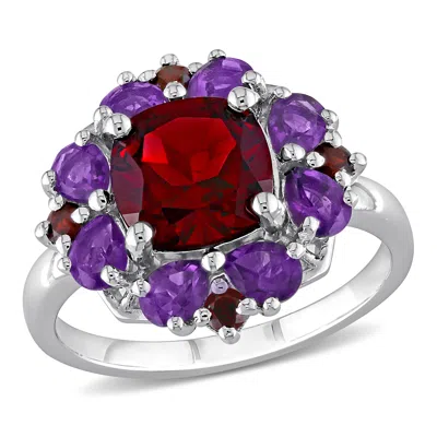 Mimi & Max 4 2/5ct Tgw Garnet And African Amethyst Quatrefoil Floral Ring In Sterling Silver In Multi