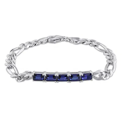 Mimi & Max 4 3/4 Ct Tgw Created Blue Sapphire Birthstone Link Bracelet In Sterling Silver