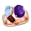Mimi & Max 4 3/4ct Tgw African-amethyst Sky Blue Topaz And Garnet 3-stone Ring Rose Silver