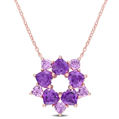 Mimi & Max 4 3/4ct Tgw Amethyst Amethyst-africa Floral Necklace Rose Silver In Purple