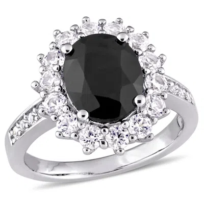 Mimi & Max 4 3/4ct Tgw Black Sapphire And Created White Sapphire Ring In Sterling Silver