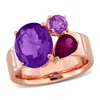 Mimi & Max 4 3/8ct Tgw African Amethyst Rhodolite And Amethyst 3-stone Ring Rose Silver