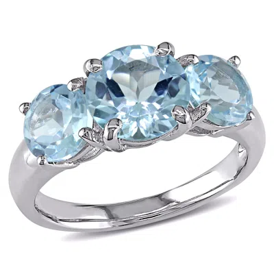 Mimi & Max 4 3/8ct Tgw Blue Topaz 3-stone Ring In Sterling Silver