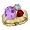Mimi & Max 4 3/8ct Tgw Pink Amethyst Garnet And Sky Blue Topaz 3-stone Ring Yellow Silver