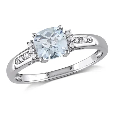 Mimi & Max 4 /5ct Tgw Cushion-cut Aquamarine And Diamond Accent Ring In Sterling Silver In Blue
