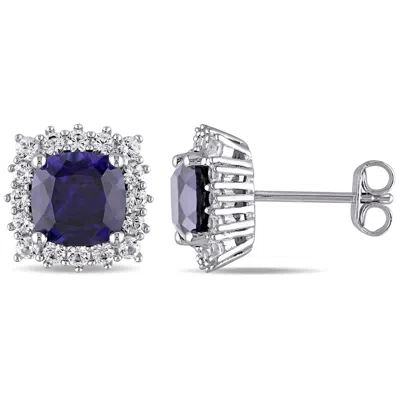 Mimi & Max 4 7/8 Ct Tgw Created Blue And White Sapphire Stud Earrings In Sterling Silver