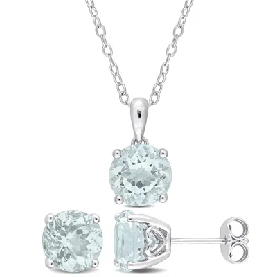Mimi & Max 4 7/8ct Tgw Aquamarine 2-piece Set Of Pendant With Chain And Earrings In Sterling Silver In Blue
