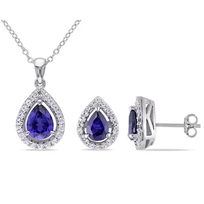 Mimi & Max 4 7/8ct Tgw Created Blue And Created White Sapphire Necklace And Earrings Set Sterling Silver In Burgundy