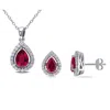 MIMI & MAX 4 7/8CT TGW CREATED RUBY AND CREATED WHITE SAPPHIRE NECKLACE AND EARRINGS SET STERLING SILVER