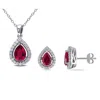 Mimi & Max 4 7/8ct Tgw Created Ruby And Created White Sapphire Necklace And Earrings Set Sterling Silver In Red