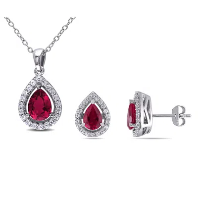 Mimi & Max 4 7/8ct Tgw Created Ruby And Created White Sapphire Necklace And Earrings Set Sterling Silver In Red