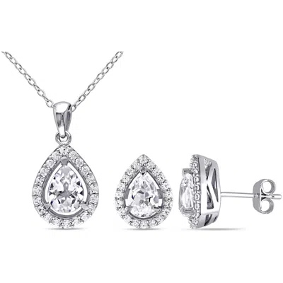 Mimi & Max 4 7/8ct Tgw Created White Sapphire Necklace And Earrings Set Sterling Silver