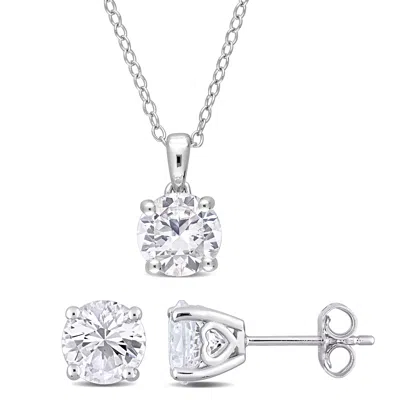Mimi & Max 4 7/8ct Tgw Created White Sapphire Solitaire Stud Earring And Necklace Set Sterling Silver