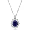 Mimi & Max 4 Ct Tgw Created Blue And Created White Sapphire And 0.02 Ct Tw Diamond Oval Halo Pendant With Chain In White