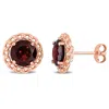 Mimi & Max 4 Ct Tgw Garnet Halo Stud Earrings In Rose Plated Sterling Silver In Red