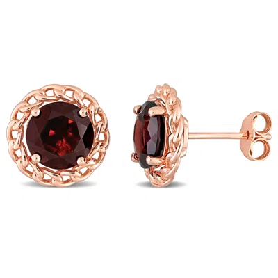 Mimi & Max 4 Ct Tgw Garnet Halo Stud Earrings In Rose Plated Sterling Silver In Red