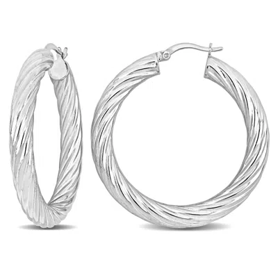 Mimi & Max 40x5mm Twist Hoop Earrings In Sterling Silver In White