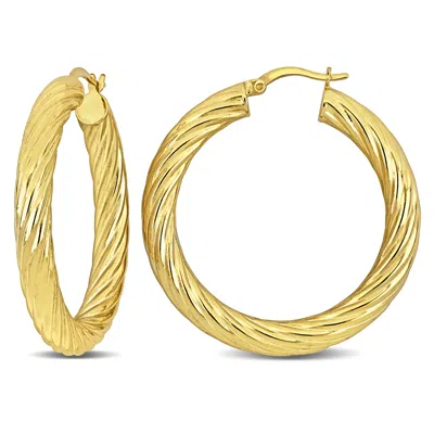 Mimi & Max 40x5mm Twist Hoop Earrings In Yellow Plated Silver