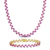 Mimi & Max 41 1/2ct Tgw Created Pink Sapphire Leaf Bracelet And Necklace Yellow Plated Sterling Silver In Pink