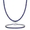 Mimi & Max 42 5/8ct Tgw Created Blue Sapphire Tennis Necklace And Bracelet Sterling Silver In Blue