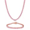 Mimi & Max 43 1/2ct Tgw Created Pink Sapphire Tennis Jewelry Set Rose Plated Sterling Silver In Pink
