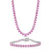 Mimi & Max 43 1/2ct Tgw Created Pink Sapphire Tennis Jewelry Set Sterling Silver In Pink
