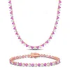 Mimi & Max 43 1/5ct Tgw Created Pink White Sapphire Tennis Bracelet And Necklace Rose Silver In Multi