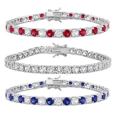 Mimi & Max 43ct Tgw Created Ruby Created Blue White Sapphire Tennis Bracelet 3-piece Set In Metallic