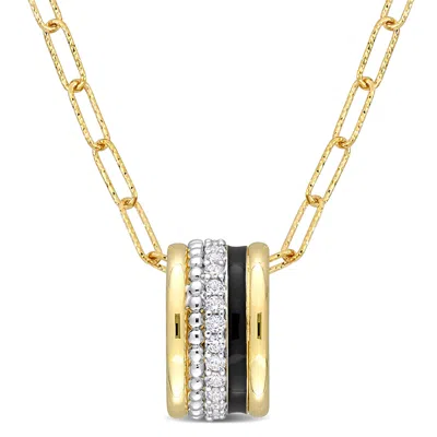 MIMI & MAX 4/5 CT TGW CREATED WHITE SAPPHIRE MULTI-TEXTURED CIRCULAR PENDANT WITH CHAIN IN YELLOW PLATED STERLI