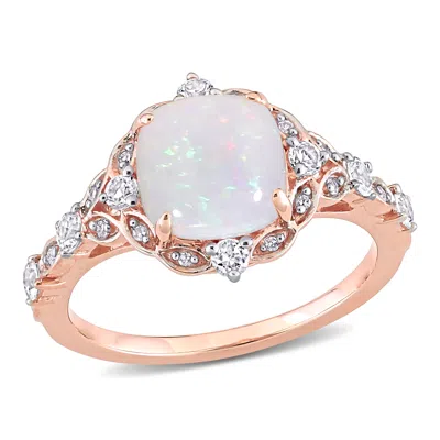 Mimi & Max 4/5 Ct Tgw Opal White Sapphire And Diamond Accent Vintage Style Ring In 10k Rose Gold In Pink