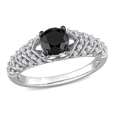 Mimi & Max 4/5ct Tdw Black White Diamond Chevron Engagement Ring 14k White Gold