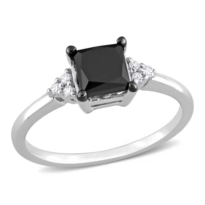 Mimi & Max 4/5ct Tdw Square Black And White Diamond Engagement Ring In 14k White Gold