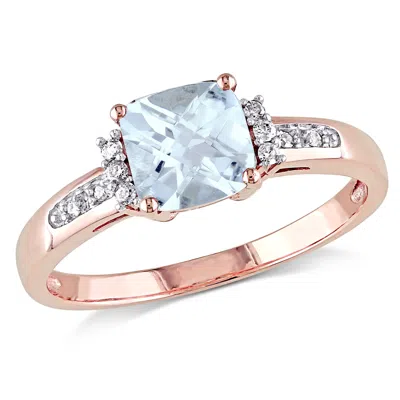 Mimi & Max 4/5ct Tgw Aquamarine Ring Diamond Accents 10k Rose Gold In Blue