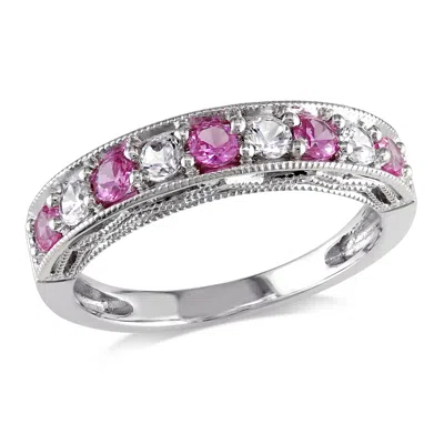 Mimi & Max 4/5ct Tgw Created Pink And Created White Sapphire Anniversary Band In Sterling Silver