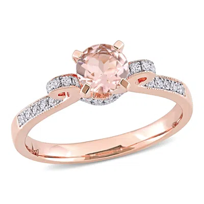 Mimi & Max 4/5ct Tgw Morganite 1/4ct Tdw Diamond Ribbon Engagement Ring 14k Rose Gold In Pink