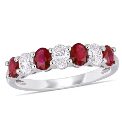 Mimi & Max 4/5ct Tgw Oval Ruby 1/2ct Tw Oval Diamond Semi-eternity Band 14k White Gold In Multi