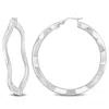 Mimi & Max 46x2.5mm Wave Hoop Earrings In Sterling Silver In White