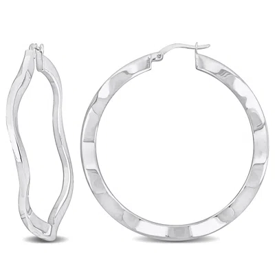 Mimi & Max 46x2.5mm Wave Hoop Earrings In Sterling Silver In White