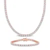 Mimi & Max 47 1/4ct Tgw Created White Sapphire Tennis Bracelet And Necklace Set Rose Silver In White