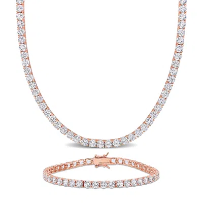 Mimi & Max 47 1/4ct Tgw Created White Sapphire Tennis Bracelet And Necklace Set Rose Silver