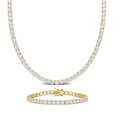 Mimi & Max 47 1/4ct Tgw Created White Sapphire Tennis Bracelet And Necklace Set Yellow Silver In Gold